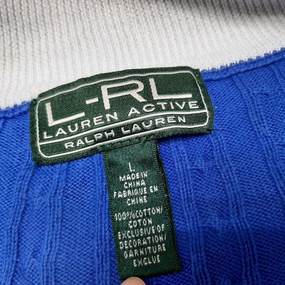 LRL Lauren Women's Blue Active Cable Knit Mock Neck Full Zip Cardigan Sweater Si - Picture 7 of 8